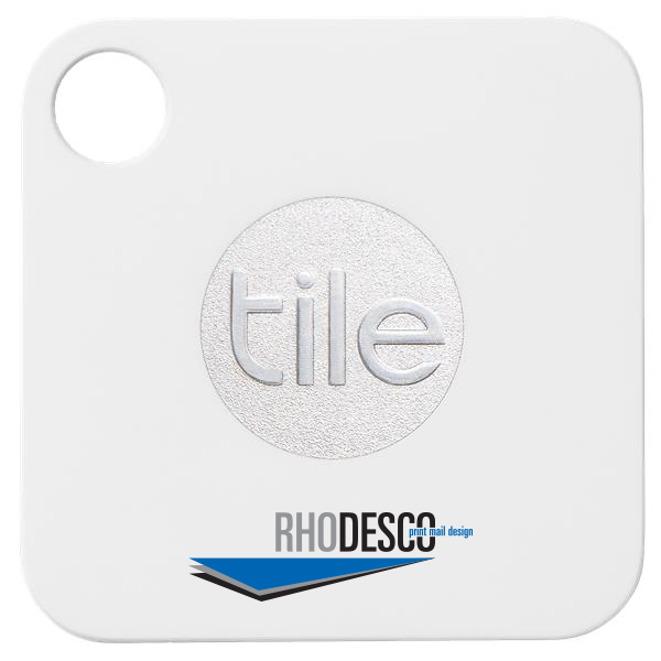 Small device tracker with custom printed company business logo on one side