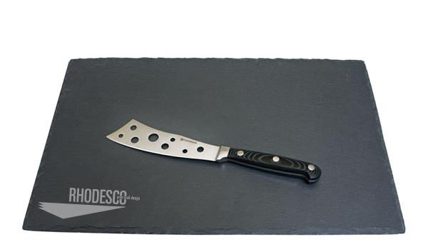 Custom printed company logo on slate cheese board and cheese knife